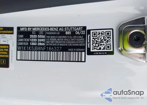 2022 Mercedes-Benz E 450 z USA, uszkodzony, nr VIN W1K1K5JB8NF186327